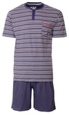 MEQ Heren Shortama - Pyjama Set - Gestreept - Blauw/Grijs
