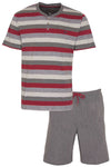 MEQ Heren Shortama - Pyjama Set - Gestreept - Grijs