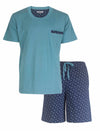 MEQ Heren Shortama - Pyjama Set - 100% Katoen - Petrol Blauw