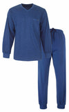M.E.Q. Heren Pyjama - V-hals - Lange Mouw - Blauw
