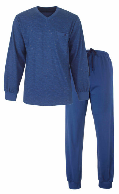 MEQ Heren Pyjama - V-hals - Lange Mouw - Blauw