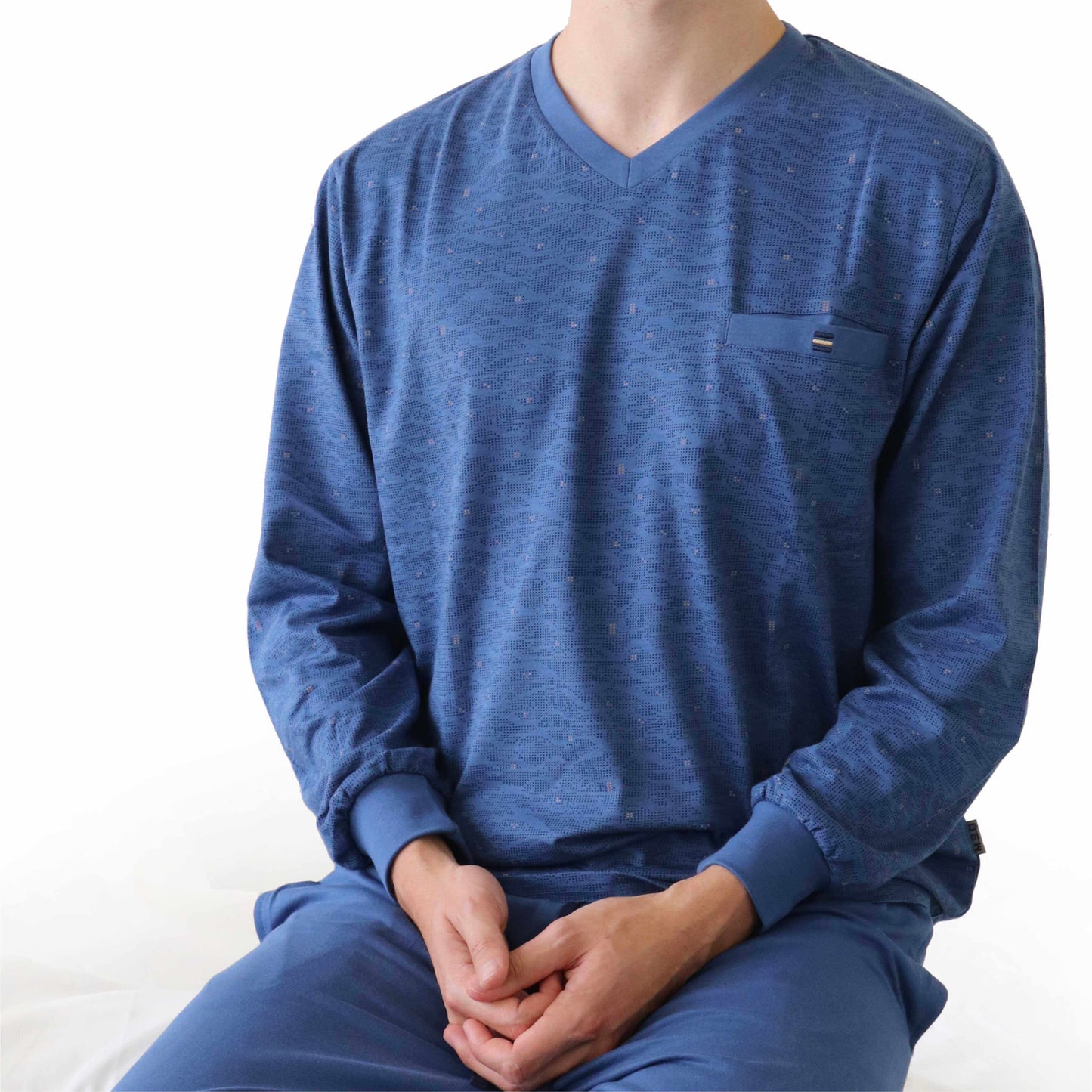 MEQ Heren Pyjama - V-hals - Lange Mouw - Blauw - afbeelding 7