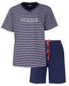 MEQ Heren Shortama - Gestreept - V-hals - Korte Mouwen - Blauw
