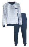 Paul Hopkins Heren Pyjama - V Hals - Katoen - Strepen Dessin - Blauw