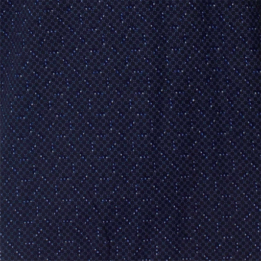 Donkerblauwe stof met subtiel geprint patroon van kleine stippen en geometrische vormen voor heren shortama