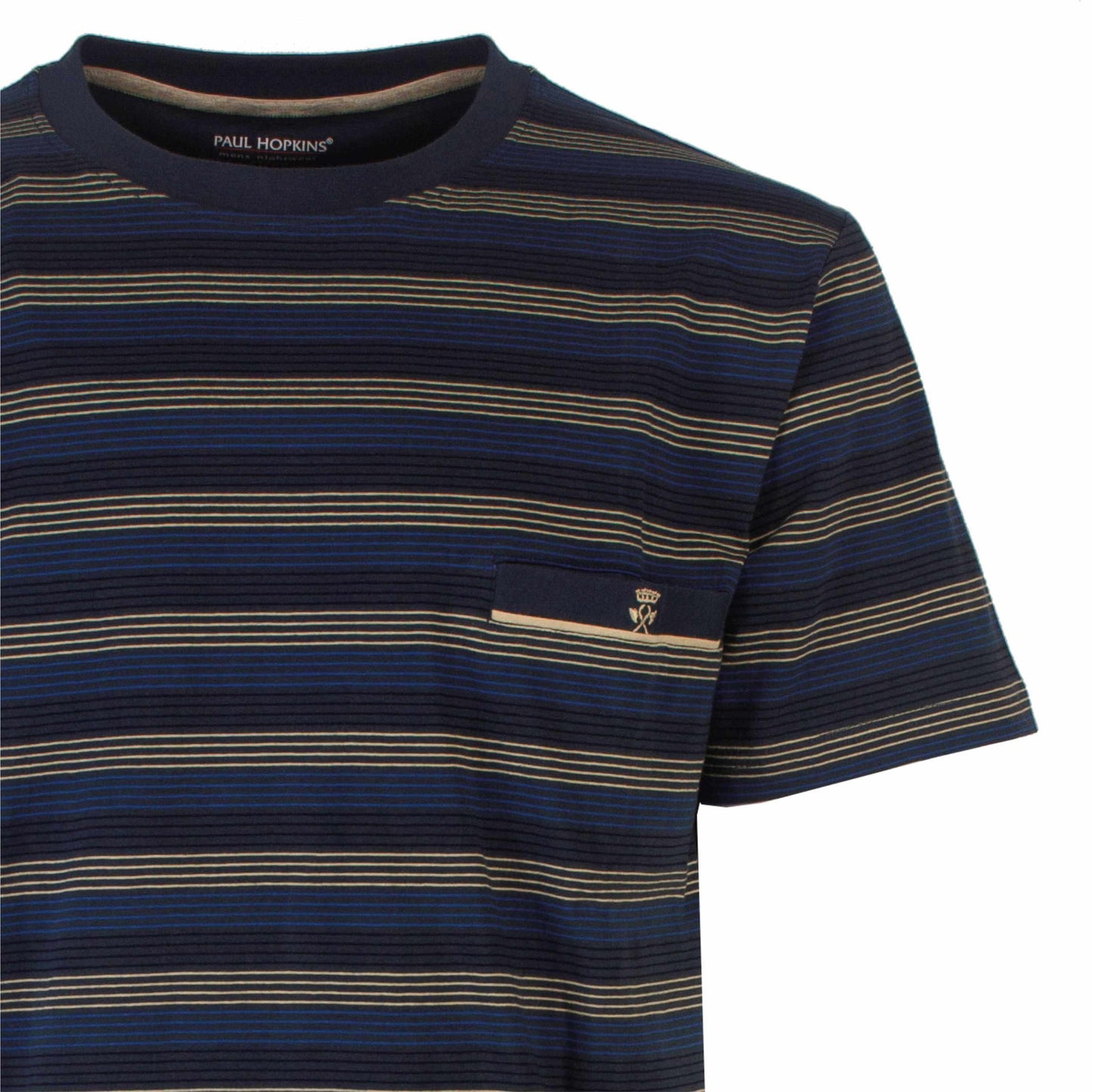 Gestreept t-shirt met donPaul Hopkins in indigo blauw, zwart en beige tinten met een klein logo op de borst.