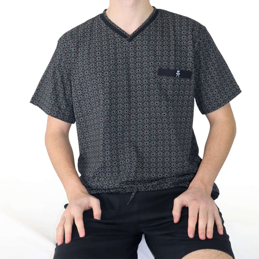 Heren shortama met V-hals en allnavy blauw. Korte mouwen en bijpassende korte broek.