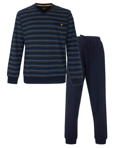 Paul Hopkins Heren Pyjama - Gestreept - V-hals - Donker Blauw