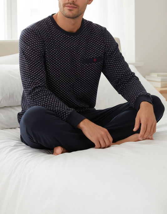 Paul Hopkins Heren Pyjama - Lange Mouwen - Donker Blauw - achteraanzicht