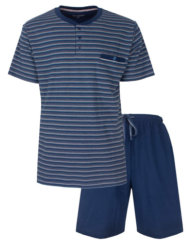 Paul Hopkins Heren Shortama - Gestreept - Polosluiting - Blauw