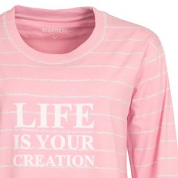 Roze katoenen nachthemd met ronde hals en opdruk 'LIFE IS YOUR CREATION' in witte letters