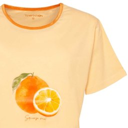 Lichtoranje nachthemd met sinaasappelprint op de voorkant, ronde hals met oranje bies