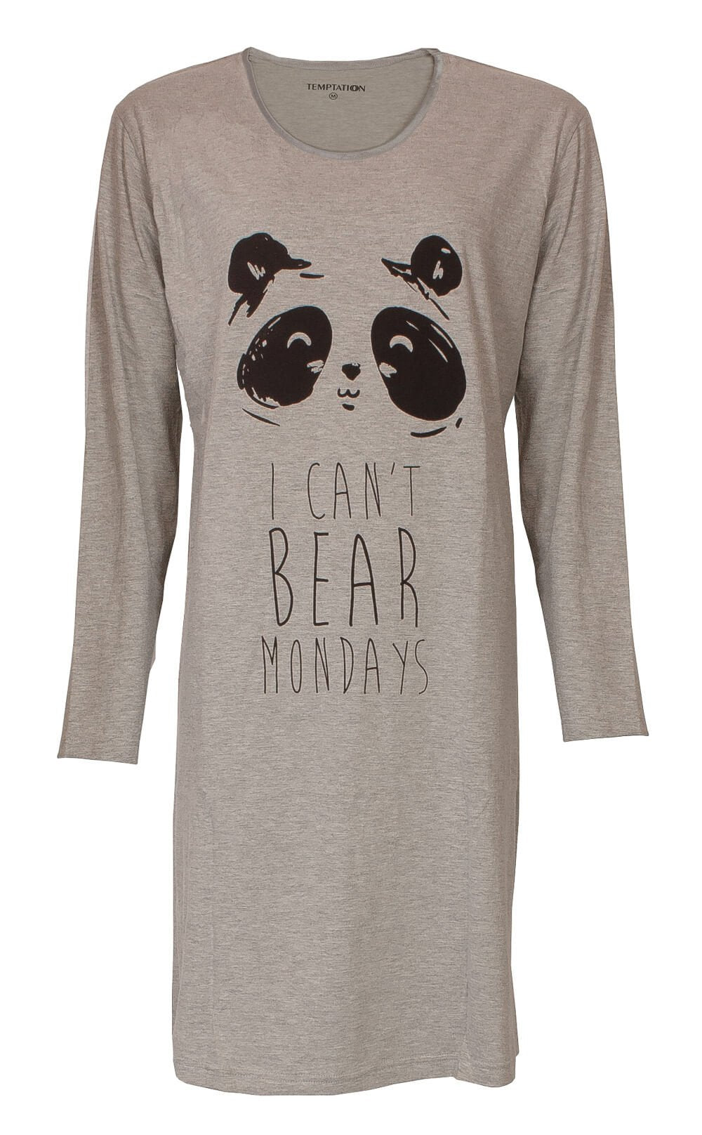 Grijs dlange mouwen, ronde hals en panda gezTekst 'I CAN'T BEAR MONDAYS' op de voorkant.