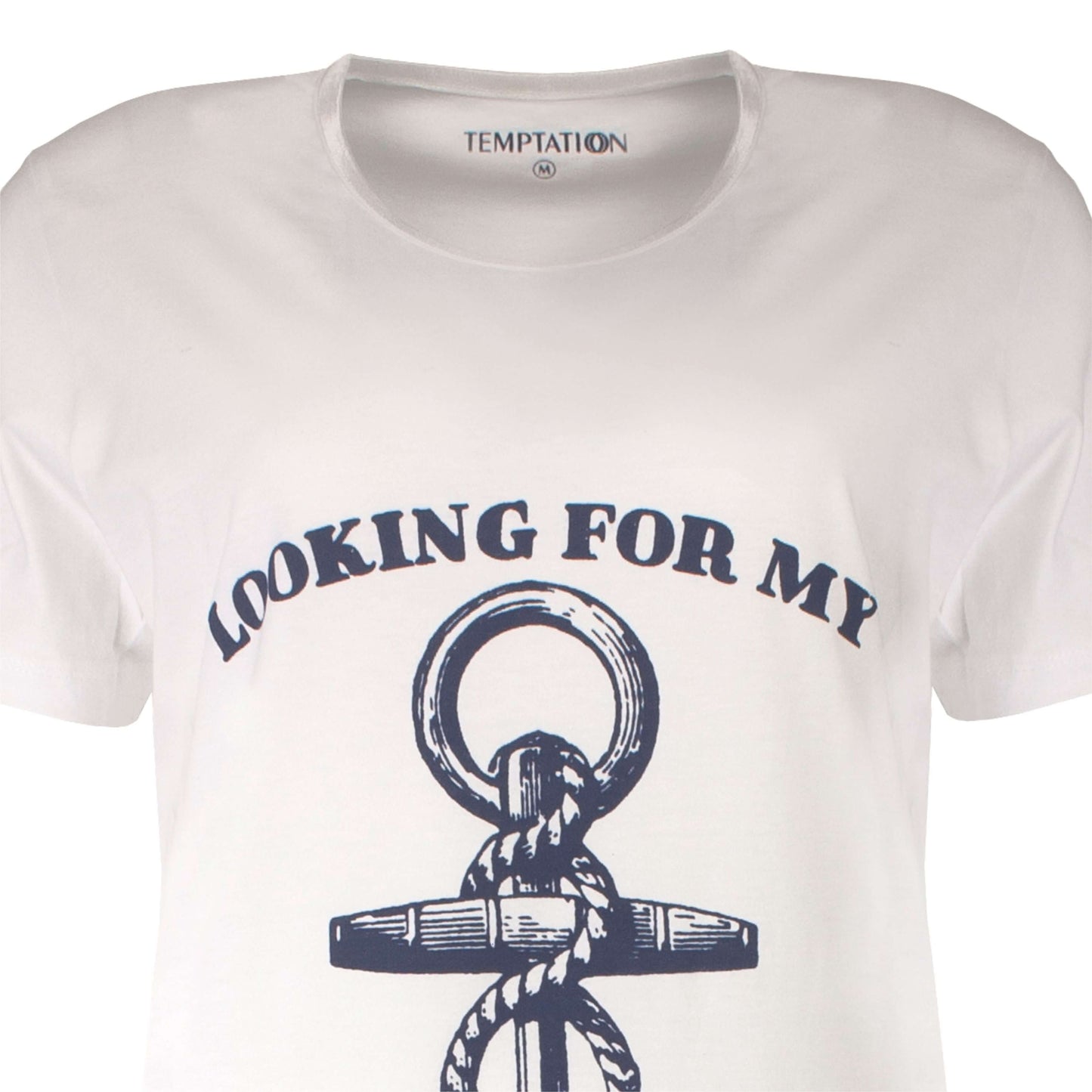 Wit nachthemd met korte mouwen en ronde hals, bedrukt met een anker en de tekst 'Looking for my captain'