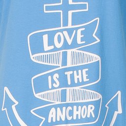 Blauw nachthemd met witte print van anker en tekst 'Love is the anchor' op de borst