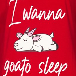 Rood nachthemd met grappige print van slapende geit en tekst 'I wanna goato sleep'