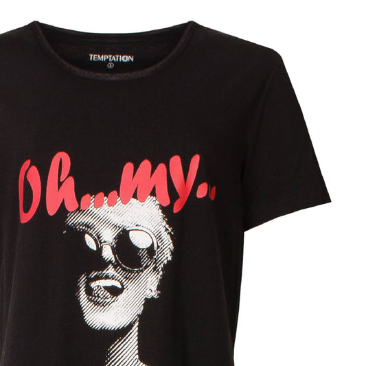Temptation Dames Big Shirt - Katoen - Korte Mouwen - Zwart - achteraanzicht