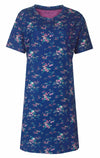 Tenderness Dames Nachthemd - Korte Mouwen - Gebloemd Blauw