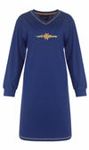 Tenderness Dames Nachthemd - Lange Mouw - V Hals - Blauw