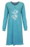 Tenderness Dames Nachthemd - Lange Mouwen - Aqua Groen