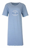 Tenderness Dames Nachthemd - Gestreept - V-hals - Licht Blauw