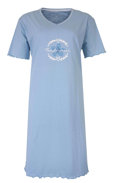 Tenderness Dames Nachthemd - Katoen - Nachtkleding - Licht Blauw