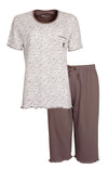 Tenderness Dames Pyjama - 3/4 broek - Ronde Hals - Bruin