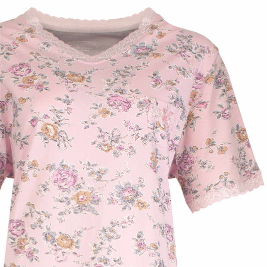 Tenderness Dames Nachthemd - Katoen - bloemen print - Licht Roze - achteraanzicht