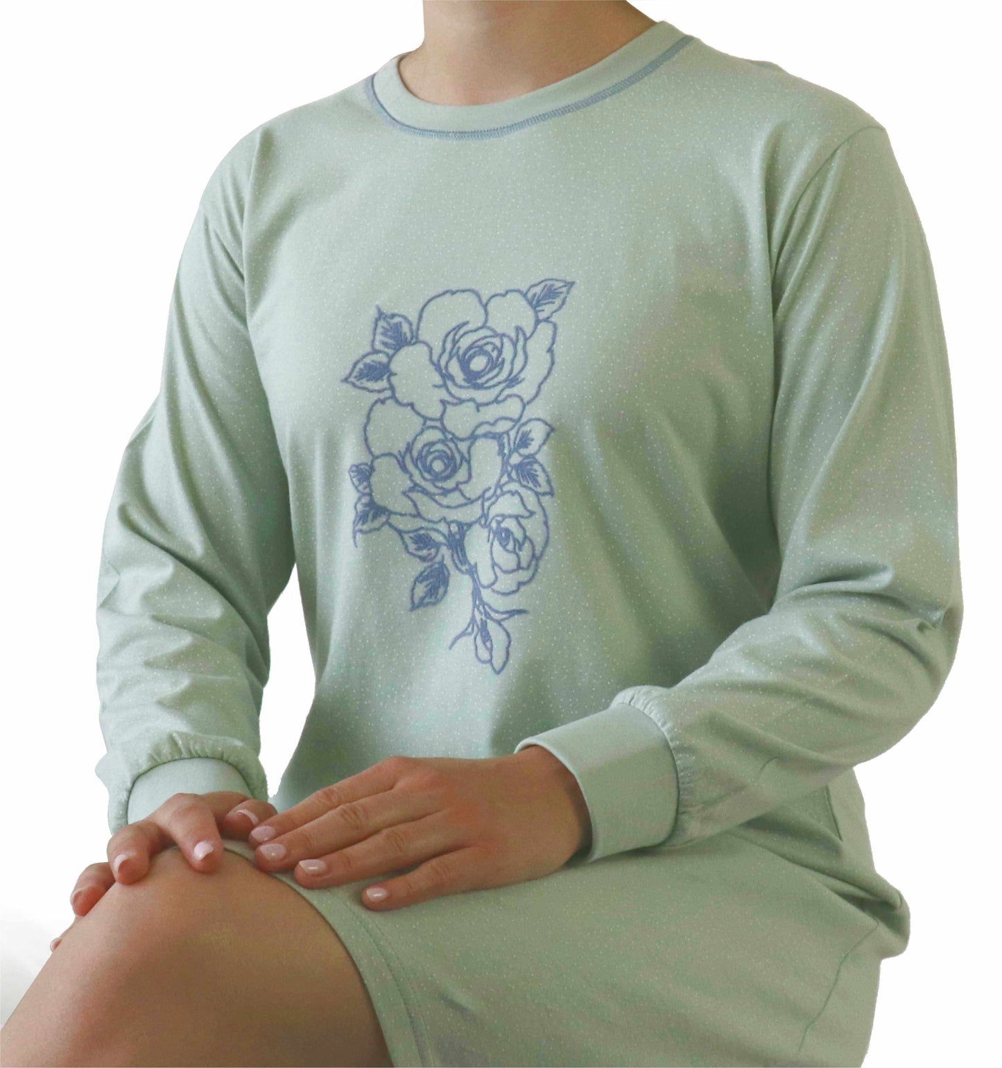 Tenderness Dames Nachthemd- Lange Mouwen - Licht Groen - afbeelding 5