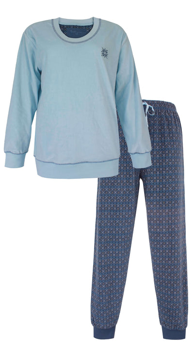 Tenderness dames Pyjama - Velours - Lange Mouwen - Lichtblauw