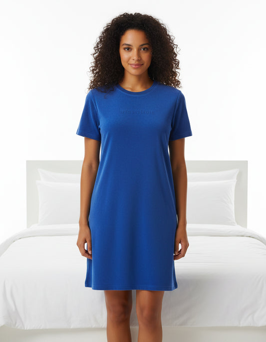 Irresistible Dames Nachthemd - Badstof - korte Mouwen -  Blauw