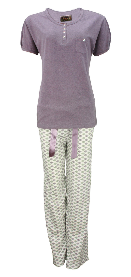 Irresistible Dames Pyjama – Korte Mouwen - 100% Gekamde Katoen - Paars