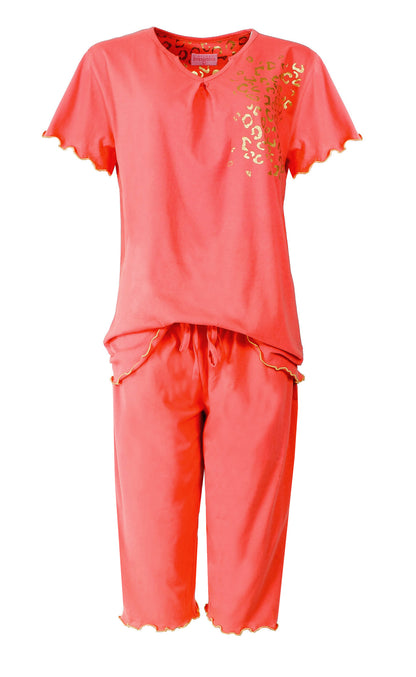 Irresistible Dames Pyjama - 3/4 Broek- Korte Mouwen  - V Hals - Oranje