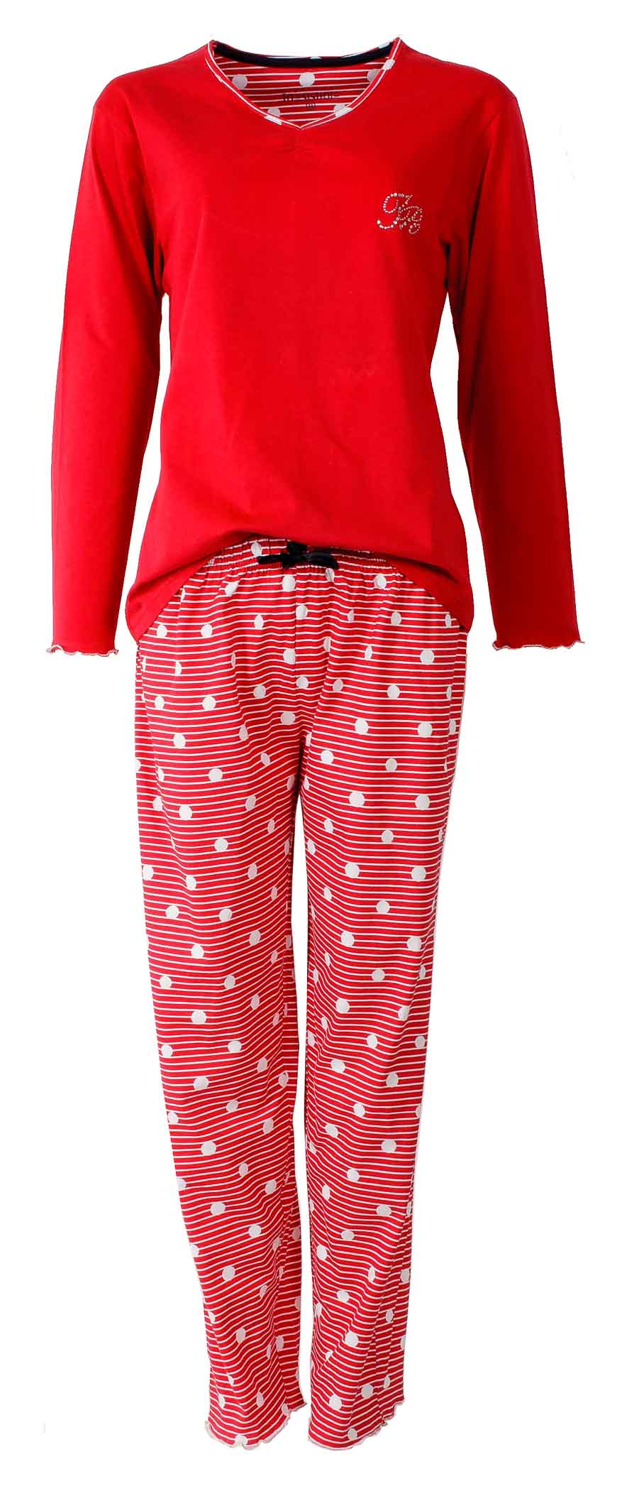 Irresistible Dames Pyjama - Lange Broek- Lange Mouwen  - V Hals - Rood