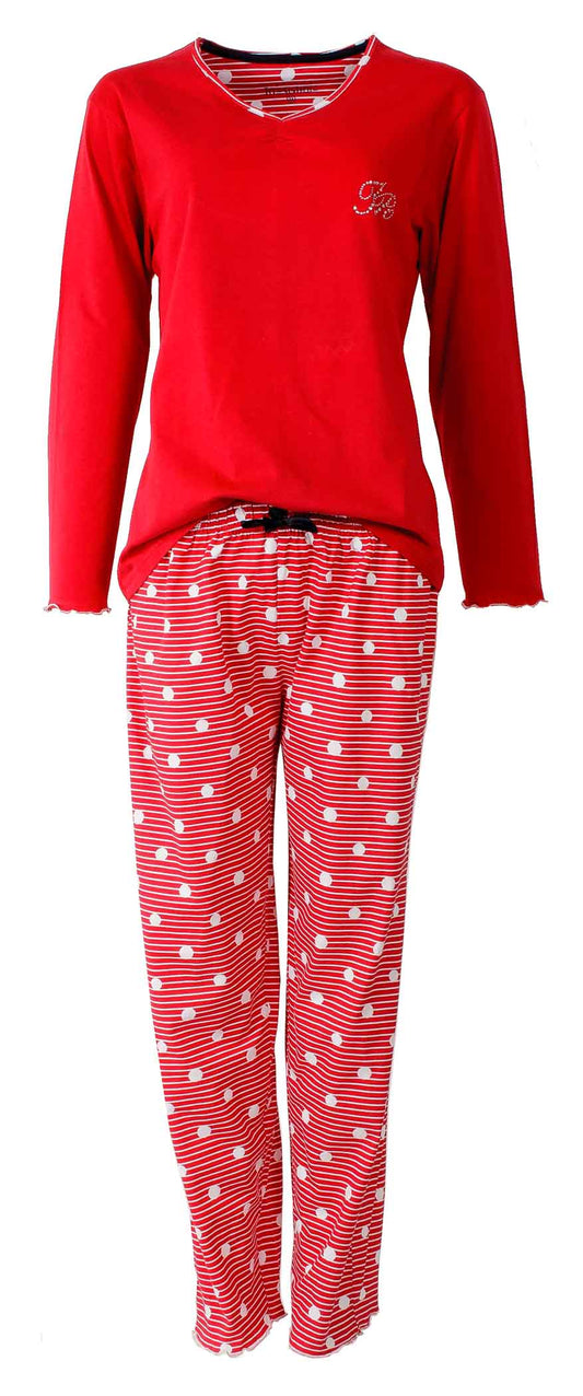 Irresistible Dames Pyjama - Lange Broek- Lange Mouwen  - V Hals - Rood