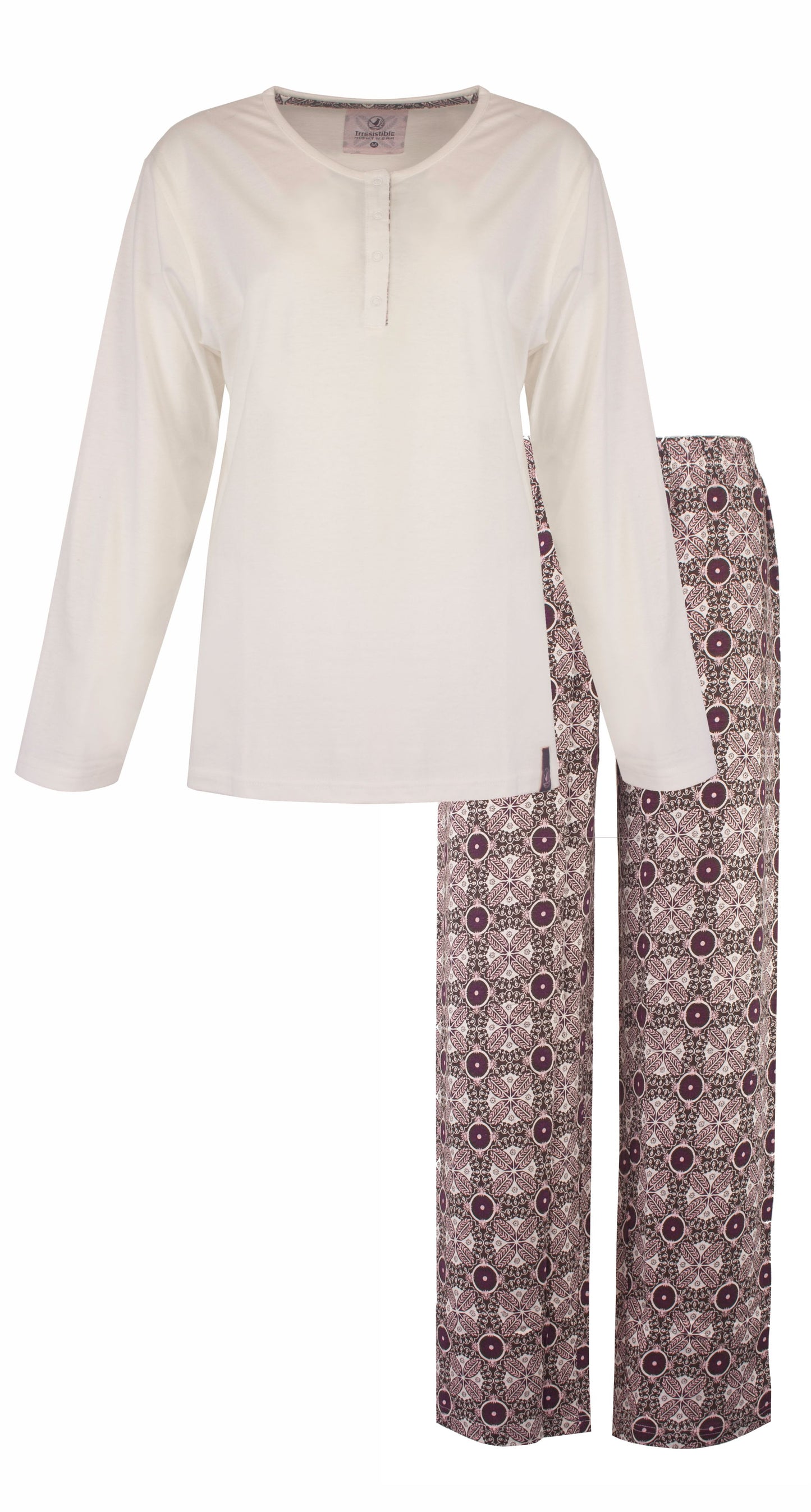 Irresistible Dames Pyjama - Polo Sluiting - Katoen - Blauw Beige