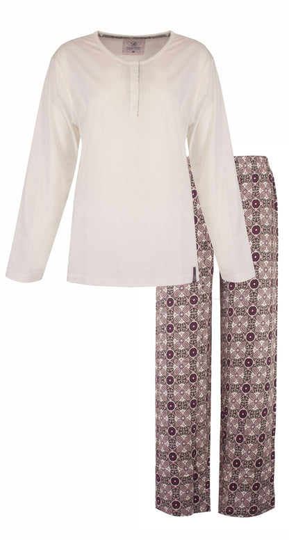 Irresistible Dames Pyjama - Polo Sluiting - Katoen - Blauw Beige