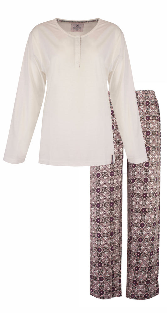 Irresistible Dames Pyjama - Polo Sluiting - Katoen - Blauw Beige
