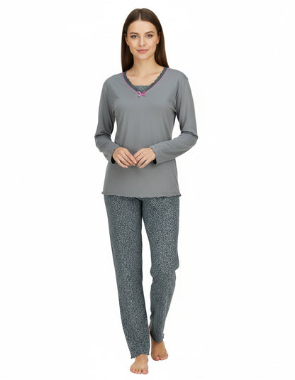 Irresistible Dames Pyjama - Lange Mouwen - V Hals -  Khaki Groen