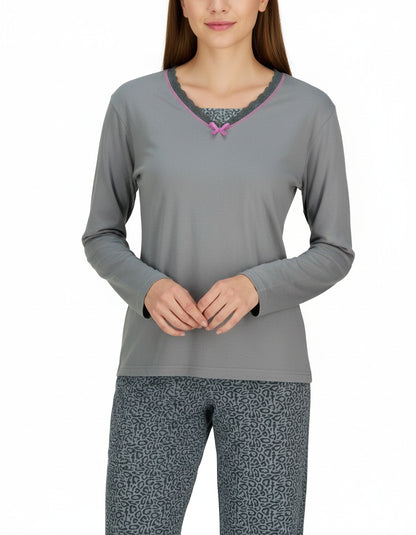 Irresistible Dames Pyjama - Lange Mouwen - V Hals -  Khaki Groen
