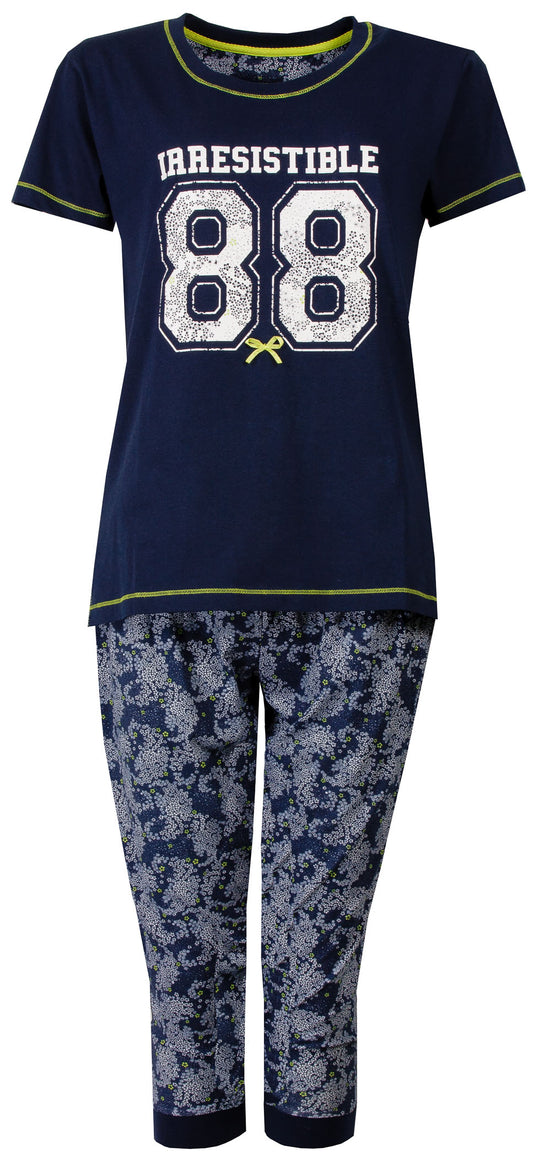 Irresistible Dames Pyjama - 3/4 Broek - Korte Mouwen  - Donker blauw