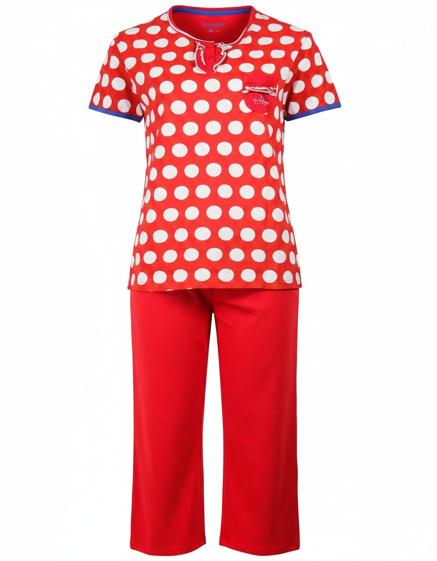 Irresistible Dames Pyjama - 3/4 Broek - Polo Sluiting - Rood