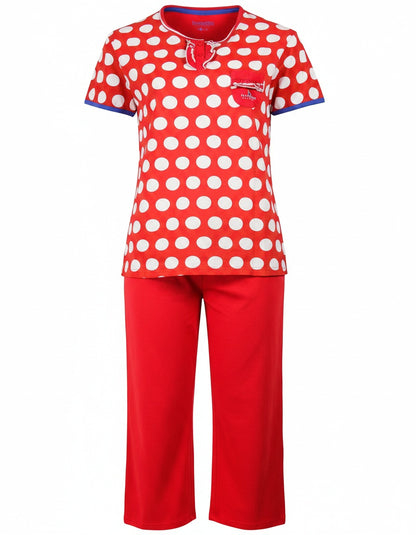 Irresistible Dames Pyjama - 3/4 Broek - Polo Sluiting - Rood