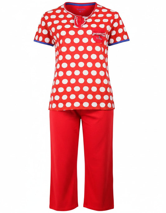 Irresistible Dames Pyjama - 3/4 Broek - Polo Sluiting - Rood