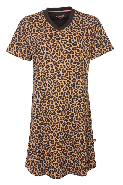 Irresistible Dames Nachthemd - Korte Mouwen - Tijger print-  Bruin