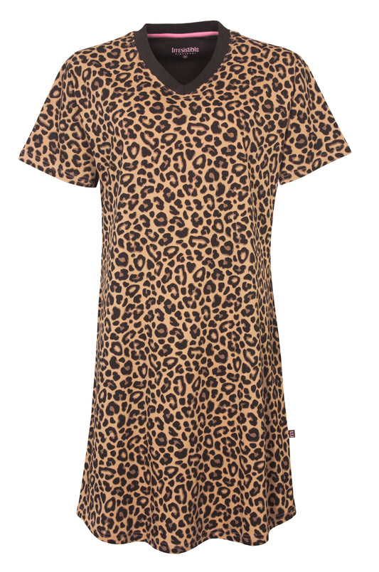 Irresistible Dames Nachthemd - Korte Mouwen - Tijger print-  Bruin