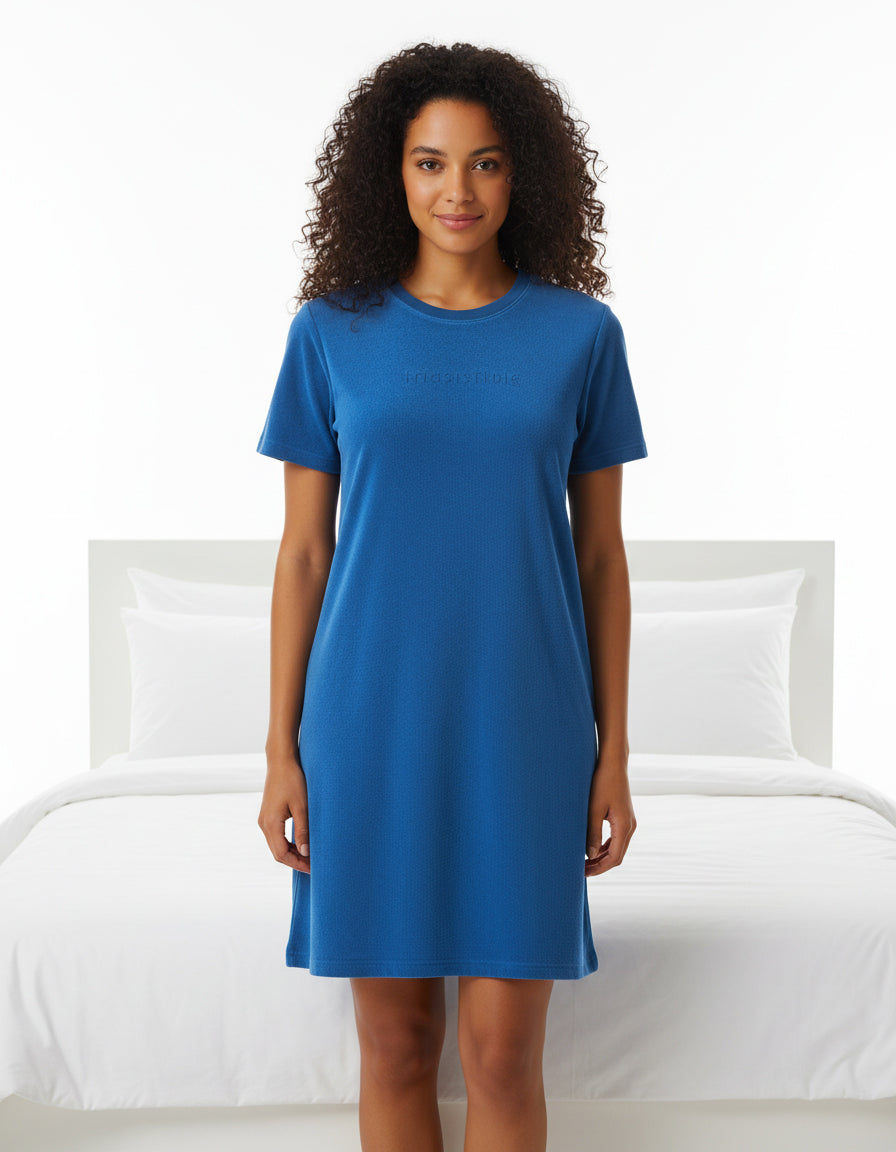 Irresistible Dames Nachthemd - Badstof - korte Mouwen -  Blauw
