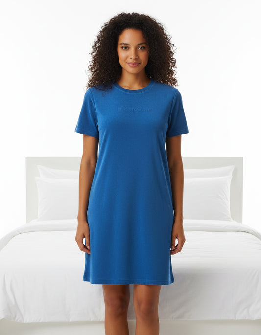 Irresistible Dames Nachthemd - Badstof - korte Mouwen -  Blauw