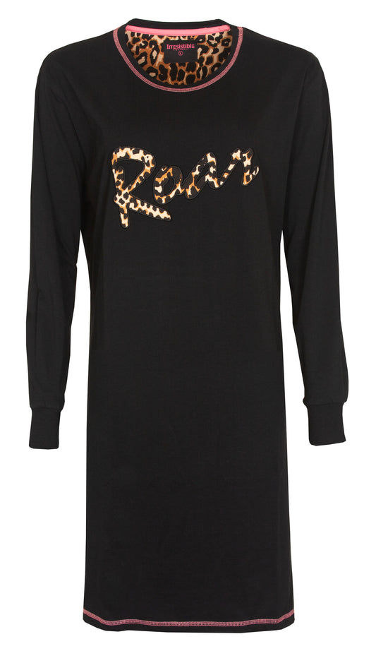 Irresistible Dames Nachthemd - Lange Mouwen - Tijger print-  Bruin