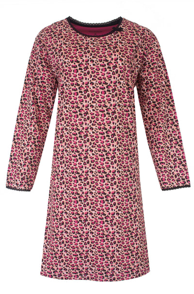 Irresistible Dames Nachthemd - Lange Mouwen -  Ronde Hals -  Pink Panterprint